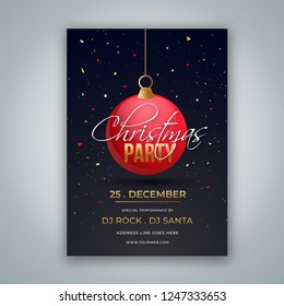Christmas party flyer or invitation card design with date, time and venue details.