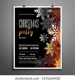 christmas party flyer with silver snowflakes decoration