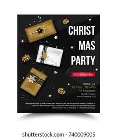 Christmas party flyer template, vector illustration.
