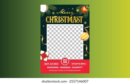 Christmas Party Flyer. Trendy Xmas layout design templates. greeting card, poster, holiday cover, banner, flyer. Modern flat vector illustration.