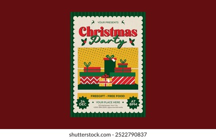 Folleto de la fiesta de Navidad. Plantilla de Vector