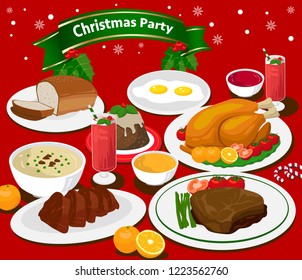 Christmas Party Foods And Beverages Vector