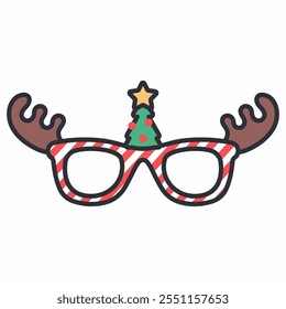 Christmas party glasses with reindeer antlers and tree vector cartoon illustration isolated on a white background.