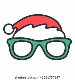 Christmas party glasses with Santa hat vector cartoon illustration isolated on a white background.