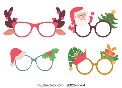 Christmas party glasses vector cartoon set isolated on a white background.