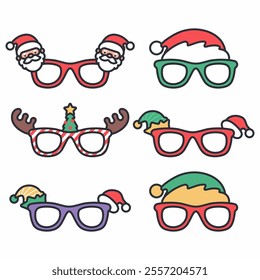 Christmas party glasses vector cartoon set isolated on a white background.