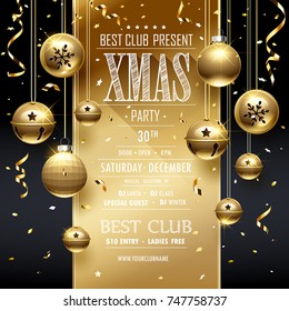 Christmas Party Golden Design Template. Vector Illustration 