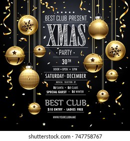 Christmas Party Golden design template. Vector illustration 