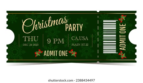 Christmas party green ticket template  for admit one