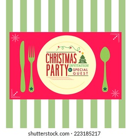 Christmas party greeting card background dinner concept with plate fork and spoon table set