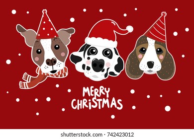 Christmas party greeting card with cute dog vector