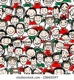 Christmas party with group of people, seamless pattern. Vector illustration