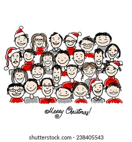Christmas party with group of people, sketch for your design. Vector illustration