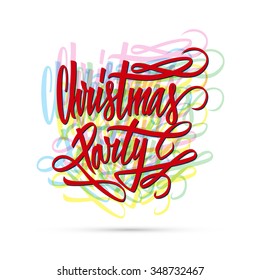 Christmas party hand drawn text design. Vector illustration.