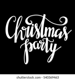 Christmas Party Hand Written Font, Lettering Isolated On Black Background