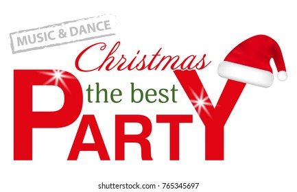 Christmas Party header with Santa hat isolated on white background. Vector illustration.