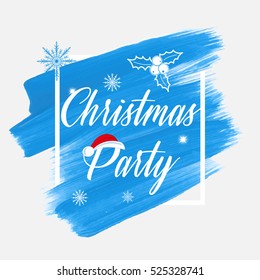 'Christmas Party' holiday sign text over abstract blue brush paint background vector illustration.