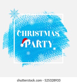 'Christmas Party' holiday sign text over abstract blue brush paint background vector illustration.