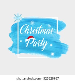 'Christmas Party' holiday sign text over abstract blue brush paint background vector illustration.