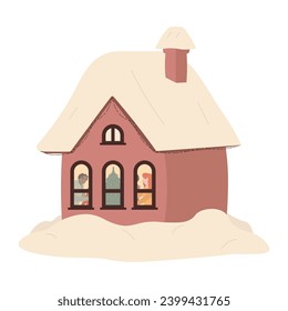Christmas party in the home. New Years night at house. Flat vector illustration.  