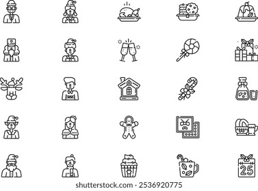 Christmas party icons collection is a vector illustration with editable stroke.