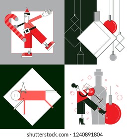 Christmas party illustration. Vector design for posters, stickers, embroidery and clothing
