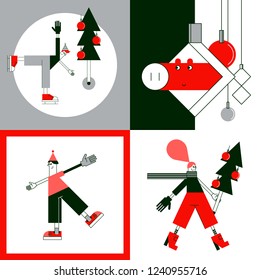 Christmas party illustration. Vector design for posters, stickers, embroidery and clothing