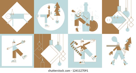Christmas party illustration. Vector design for posters, stickers, embroidery and clothing