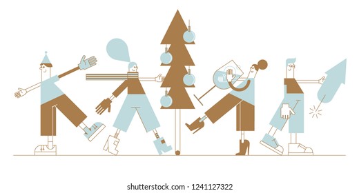 Christmas party illustration. Vector design for posters, stickers, embroidery and clothing