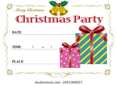 Christmas party invitation with beautifully wrapped gift boxes