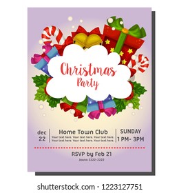 christmas party invitation card with cartoon gift box