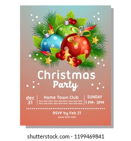 christmas party invitation card with light ball