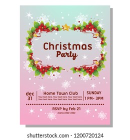 christmas party invitation card with poinsettia border