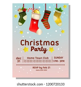 christmas party invitation card with socks