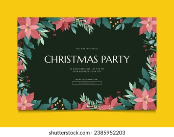 Christmas Party Invitation Card Template with Floral Background