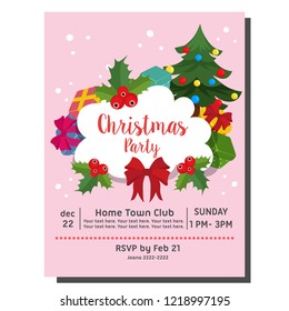 christmas party invitation card christmas tree flat style