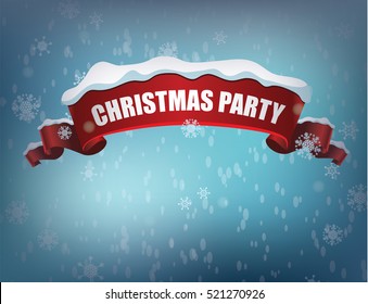 Christmas Party invitation design template with Christmas ribbon, copy space and snow. EPS 10 vector.