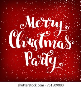 Christmas party invitation design template. Merry christmas party Lettering quote on red background