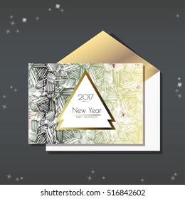Christmas party invitation with envelope template. Card has enough copy space. Vector format.