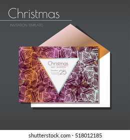 Christmas party invitation with envelope template. Card has enough copy space. Vector format.