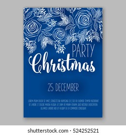 Christmas party invitation with fir, pine, rose gold text