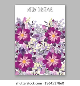 Christmas party invitation floral vector card poinsettia fir winter holiday wreath