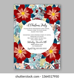 Christmas party invitation floral vector card poinsettia fir winter holiday wreath