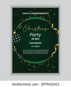 Christmas party invitation flyer celebration with gold text and description 