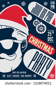 Christmas party invitation, flyer or poster design with Santa Claus hat, beard and glasses.. Vector illustration.