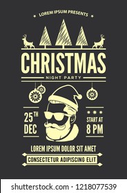 Christmas party invitation, flyer or poster design with Santa Claus hat, beard and glasses. Vector illustration.