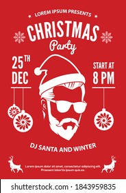 Christmas party invitation, flyer or poster design with Hipster Santa Claus. Vector illustration.