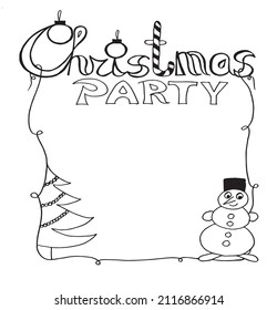 Christmas party invitation, hand drawn Christmas frame vector illustration on a white background