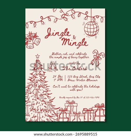 Christmas party invitation with hand-drawn objects. Vector illustration Christmas party invitation template.