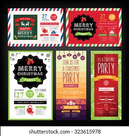 Christmas party invitation. Holiday card. Vector template with graphic.